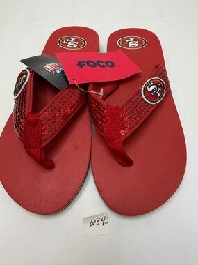 FOCO Women’s Red San Francisco 49ers Sequin Flip Flop Sandals